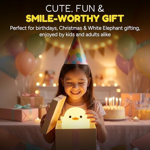 DODO Duck Night Light for Kids, Soft Squishy Silicone Duck Lamp with 20-Minute Timer, 2 Brightness Levels, Rechargeable Touch Nightlight, Ages 3+