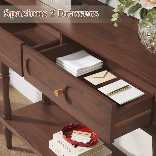 ARTPOWER 41" Mid-Century Console Table, 2 Drawers and Open Shelf, Brown