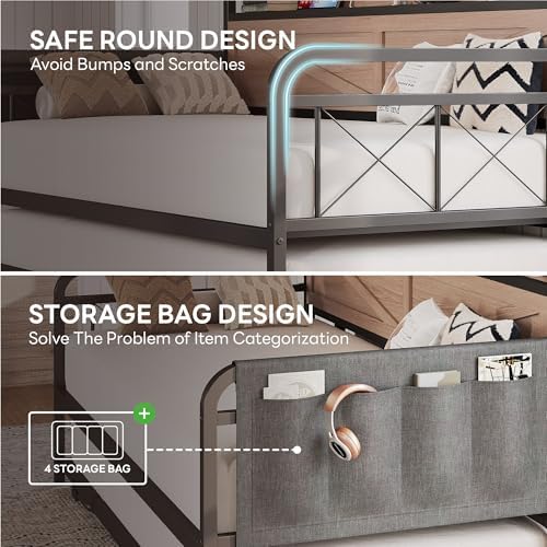 LIKIMIO Twin Daybed with Pop Up Trundle & Charging Station & Storage Shelf