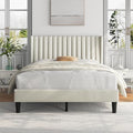 Yaheetech Full Bed Frame with Headboard, Ivory Channel-Tufted Platform