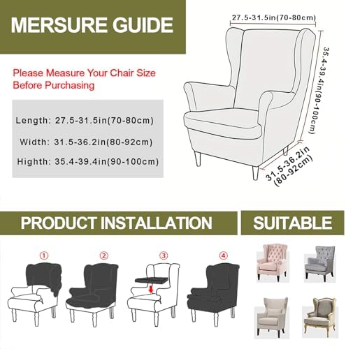 NILUOH Stretch Wingback Chair Slipcover 2-Piece Wing Chair Slipcovers Sofa Cover Furniture Protector Soft with Elastic Bottom, Spandex Jacquard Fabric,Off-White