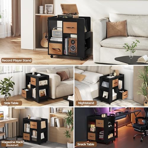 Yaheetech Narrow End Table Storage Drawer Rolling Shelves, Black
