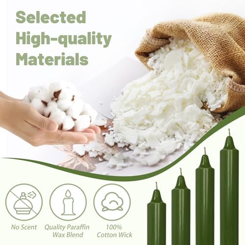 NJAO HOO Olive Green Taper Candle 8 Inch Christmas Candlesticks Unscented Dripless Handmade Candles for Home Decor Dinner New Year Party, 4 Pack