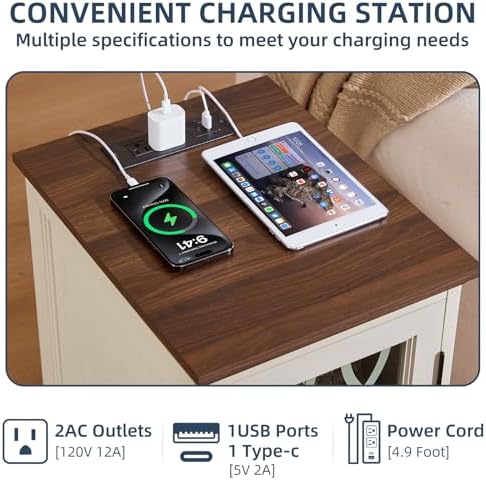 Joaxswe Narrow Side Table Set 2 with Charger, Glass Door Storage