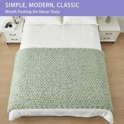 Bigacogo Chunky Knit Throw Blanket for Couch, 40x80 inches, Sage Green