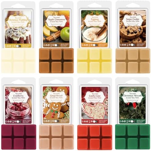 SALKING Christmas Scented Wax Melts, Soy Wax Melts Gift Set, Wax Cubes/Tarts for Warmer - Christmas Wreath, Apple Cinnamon, Gingerbread, Candy Cane, Eggnog, Christmas Pudding, Cranberry, Sugar Cookie