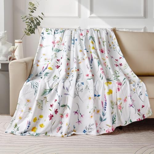Floral Throw Blanket Wildflowers Throw Blankets Plant Floral Fleece Blankets Soft Warm Cozy Blanket Plush Throws Blankets Flower Decorative Blanket for Home Sofa Bedding 50" x 60"