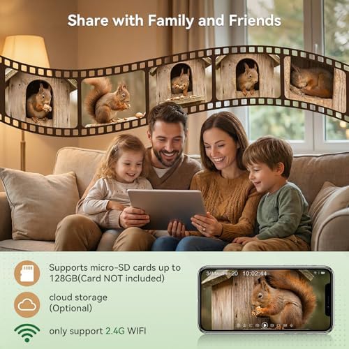 Smart Squirrel Box with Camera Solar Powered, 2K HD WiFi Squirrel House Camera with Auto Detection & Night Vision, Outdoor Squirrels Nesting Box with App Control (2.4GHz Only)