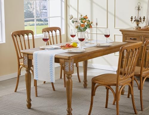 Wracra Embroidered Table Runner, Blue Table Runners 36 Inches Long