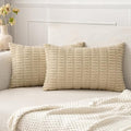 MIULEE Lumbar Corduroy Decorative Throw Pillow Covers 12x20 Tan Pack of 2