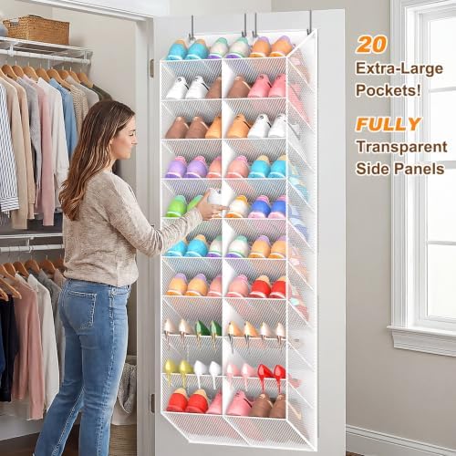 Over the Door Shoe Organizer for 20-30 Pairs, 10-Tier, White