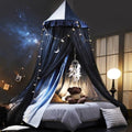 Kertnic Princess Bed Canopy for Girls, Double Layer Round Bed Mosquito Net, 31.5" Large Dome Moon Pattern Printed Bed Canopy, Sleeping & Reading Nook Curtain for Boys Girls (Night Sky)