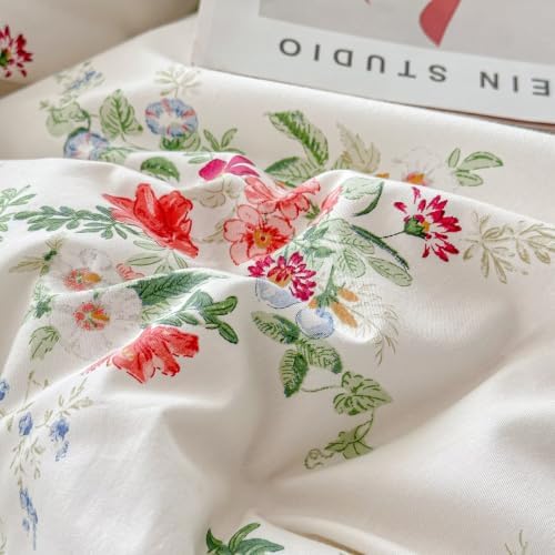 Cotton Duvet Cover Twin 3 Pcs, Cute Floral Ruffled Bedding 68"×86"