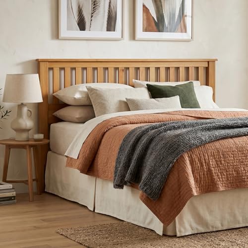 ComfIQ Serene Wood Panel Headboard with Mission Slats, King, Pine