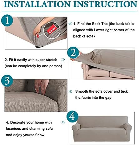 Flamingo P High Stretch Sofa Slipcover Non Slip Couch Cover for 3 Cushion Couch Washable Pet Furniture Protector Covers with Elastic Bottom, Thick Jacquard Fabric (Large, Taupe)