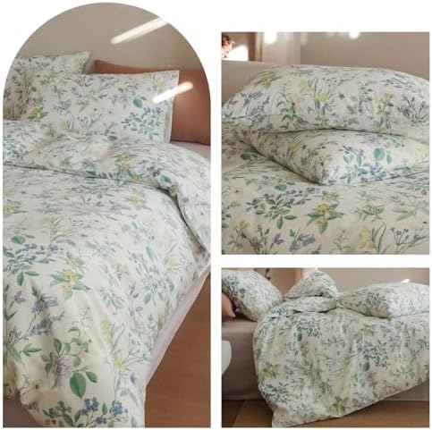 HighBuy Vintage Floral 100% Cotton Duvet Cover Twin XL,French Country Design 3 Piece Botanical Flowers Bedding Comforter Cover Set for Teen College Coquette Bedding Breathable,Green & Yellow
