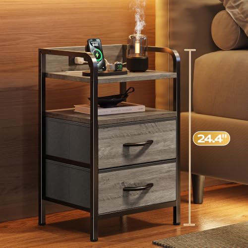 Huuger Nightstands Set of 2, Night Stand, Charging Station, USB-C Ports