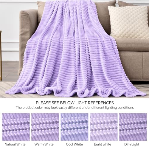 BEDELITE 3D Ribbed Pastel Lilac Fleece Twin Blanket for Couch, 60x80 Inch