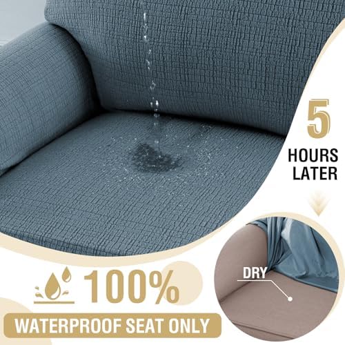 H.VERSAILTEX Jacquard Sofa Slipcover with Waterproof Seat Furniture Protector 1 Piece Stretch Sofa Covers with Elastic Bottom for Kids, Pets, Dog(Loveseat, Stone Blue)