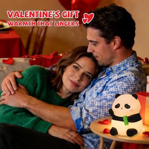 Panda Night Light for Kids, Cute Squishy Silicone Panda Lamp, 50-Hour Rechargeable Bedside Nursery Light with Tap Control, 2 Brightness Levels, 30-Min Auto-Off Timer, Gift for Toddlers