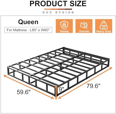 EMODA 9 Inch Queen Box Spring Heavy Duty Bed Base with Fabric Cover
