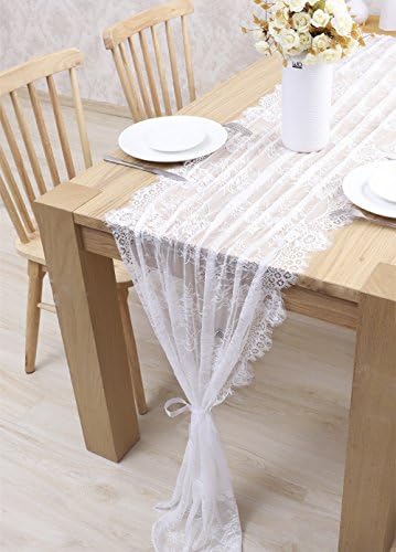 6 Pcs White Lace Table Runner 30 x 120 Inch Rustic Vintage Embroidered Sash