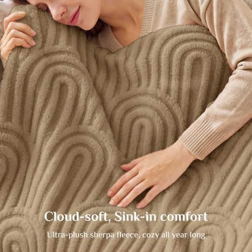 BEDELITE Light Brown Boho Fleece Throw Blanket for Couch, 50x60 Inches