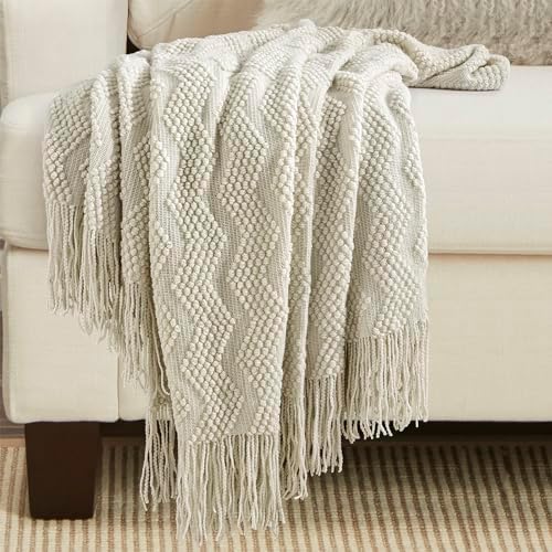 BOURINA Beige Throw Blanket 50x60 Inch Soft Ripple Throw Knitted Blanket