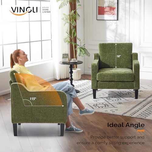 VINGLI Accent Chair, Chenille Upholstered Armchair, 380 LBS, Living Room