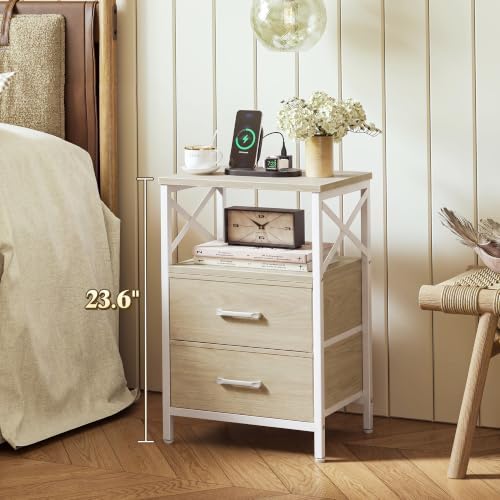 Huuger Nightstand Set of 2 with Charging Station, USB-C Port, End Tables