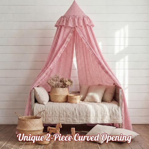 SmoothNovelty Gingham Plaid Bed Canopy, Pink White, Round