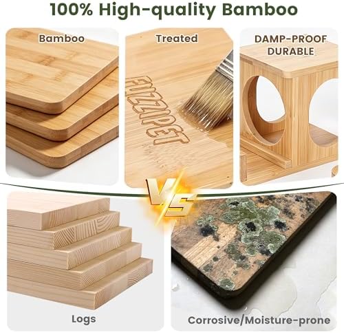 Bamboo Wood Squirrel Feeder, Outdoor Squirrel Feeders for Garden Tree, Chipmunk Feeder for Corn and Peanuts, with Removable Glass Storage Bottle and 2 Stable Stools