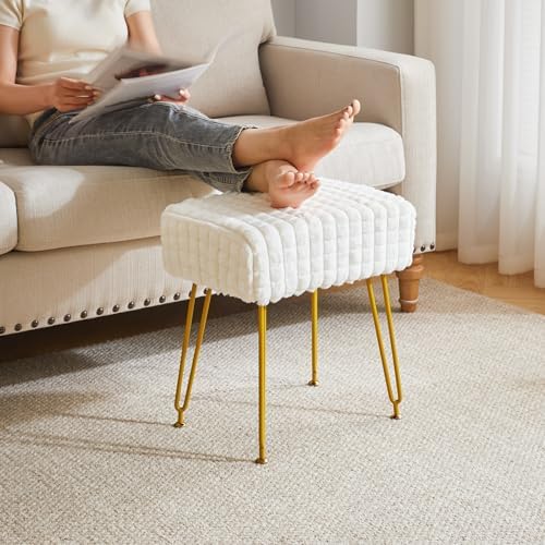 IBUYKE Makeup Vanity Chair, Rectangular Footrest Stool, White WBD003W