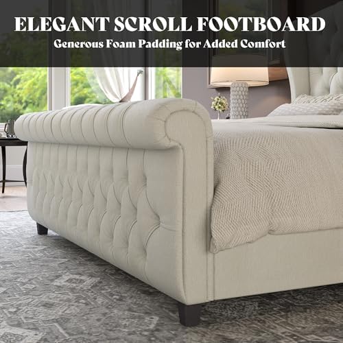 AMERLIFE California King Upholstered Sleigh Bed Frame with Headboard