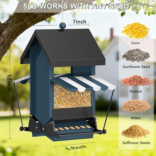 Squirrel Proof Metal Hanging Bird Feeder for Outdoors, 5LB