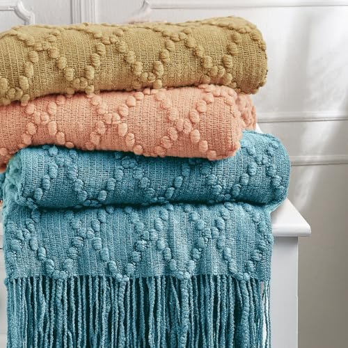BOURINA Teal Throw Blanket 50 x70 Inch Jacquard Throw Knitted Blanket