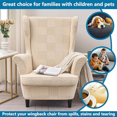HZDHCLH Wingback Chair Slipcovers 2 Piece,Stretch Spandex Wingback Chair Covers for Living Room Armchair,Washalbe Sofa Slipovers