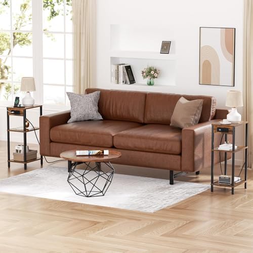 Tall Side Table with Charging Station, 30 Inch Tall End Tables Living Room