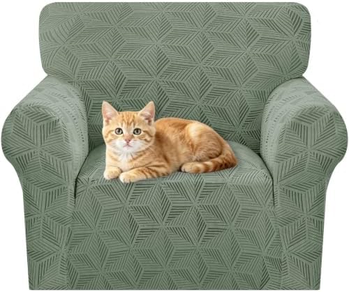 ZNSAYOTX Stretch Chair Cover, 1 Piece Couch Covers for 1 Seat Sofa, Jacquard Armchair Slipcovers with Elastic Bottom Thickened Furniture Protector for Dog Cat Pet (Small, Army Green)