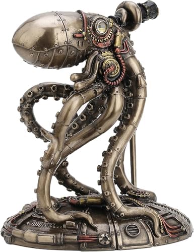 Veronese Design 6 3/4 Inch Tall Steampunk Octopus Space Observer Cold Cast Bronzed Resin Fantasy Collectibles Animals Figurine Space Alien Home Decor