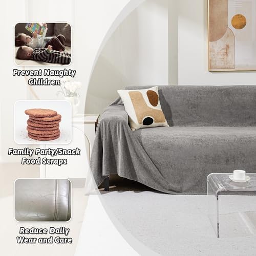 MEETSKY Couch Cover for 3 Cushion Sofa Washable, Cat Scratch Proof Sofa Covers, Furniture Protector Oversized L Shape Grey Sofa Slipcovers Sectional Big Couch Covers for Dogs Pets, 71" x 150"