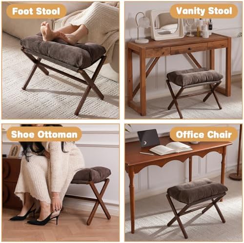 Baveke Foldable Ottoman Foot Rest for Chair, Small Foot Stools Ottoman for Home Decor, Space-Saving Foot Rest for Couch Living Room, Bedroom, Entryway（Brown）