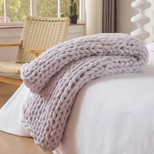 Bigacogo Chunky Knit Throw Blanket for Couch, 40x60 inches, Berry Haze