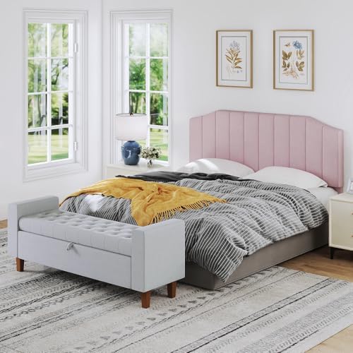 Furpopup Velvet King Size Headboard Only, Wall and Bed Frame Mount, Pink