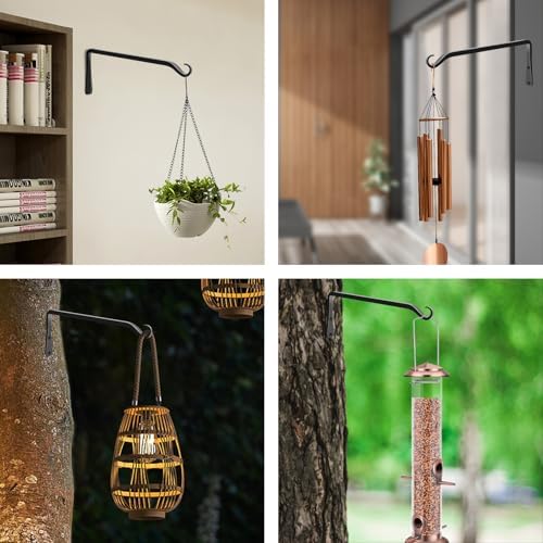 FEED GARDEN Heavy Duty Plant Hooks - 2 Pack 12 Inch Wall Mounted Hanging Brackets, 48lb Capacity Steel Plant Hangers for Bird Feeders, Baskets, Wind Chimes Outdoor Indoor- Black
