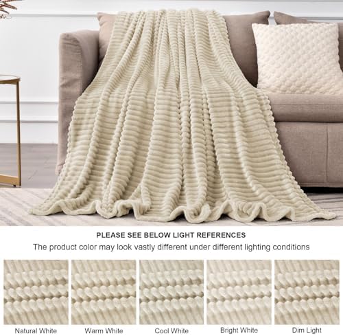 BEDELITE 3D Ribbed Linen Color Fleece Throw Blanket for Couch, 50x70 Inch