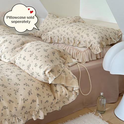 Vintage Floral Duvet Cover Queen with Ruffles, Hyacinth, No Pillow