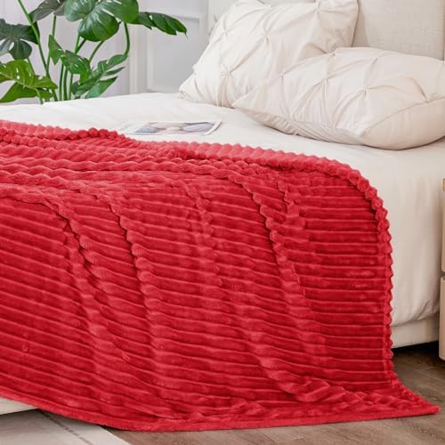 BEDELITE 3D Ribbed Jacquard Red Blankets Queen Size for Bed, 90x90 Inch