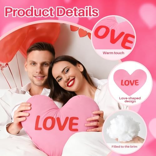 Cumule 3Pcs Valentine's Day Heart Pillows Candy Heart Pillows Blue Pink Yellow Pillows for Valentines Day Living Room Bedroom Decor Gifts