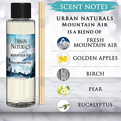 Urban Naturals Mountain Air Scented Oil Reed Diffuser Refill | Includes a Free Set of Reed Sticks! Fresh Herbs, Birch, Pear, Sage & Amber Fragrance Notes | 4 oz.